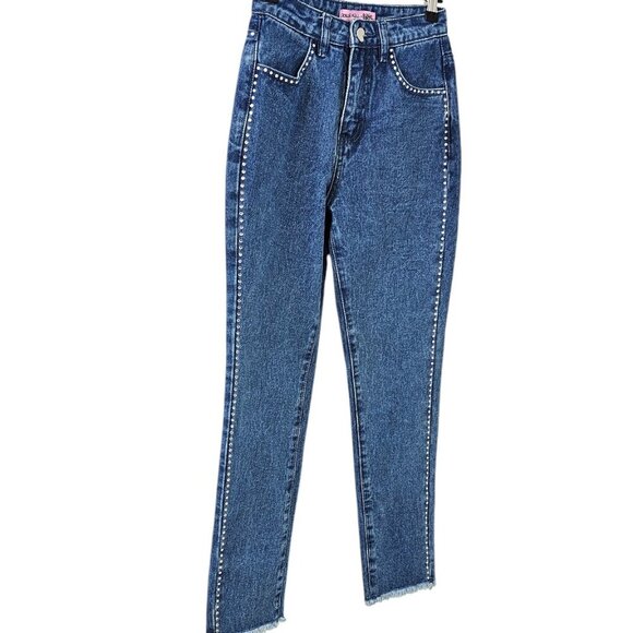 Dolls Kill x Bratz Womens Heart Pocket, Rhinestone Jeans, Y2K, Bling, Size XS - Picture 10 of 11